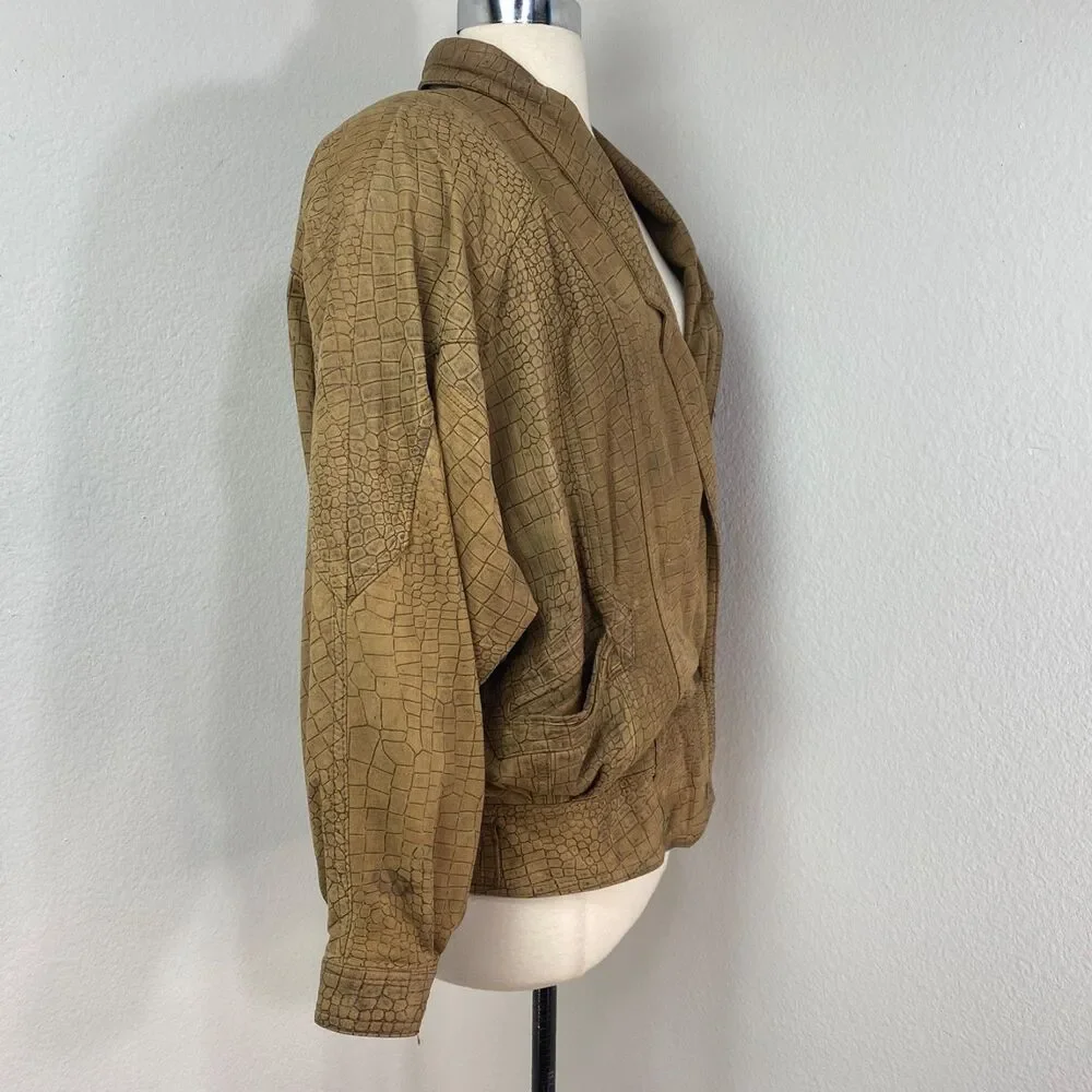 Vintage 80/90 Winlit Brown Leather Bomber Jacket Small Grunge Distress Punk Rock
